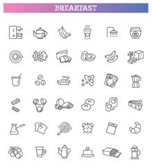 Vector outline breakfast flat icons. Cooking set