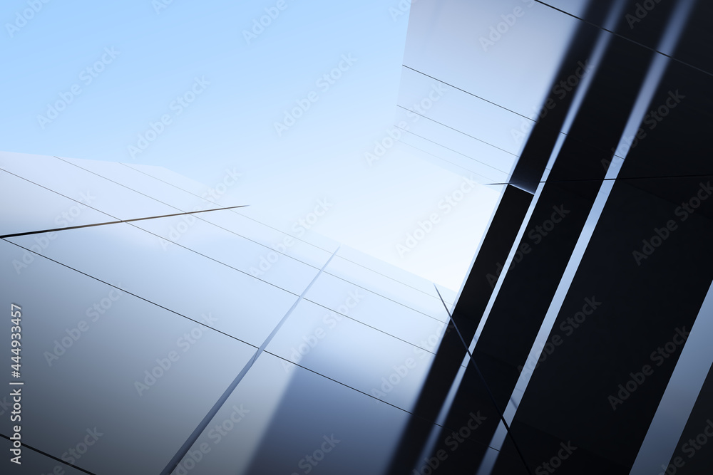 Poster low angle view of futuristic modern architecture, skyscraper of corporate office building, 3d render