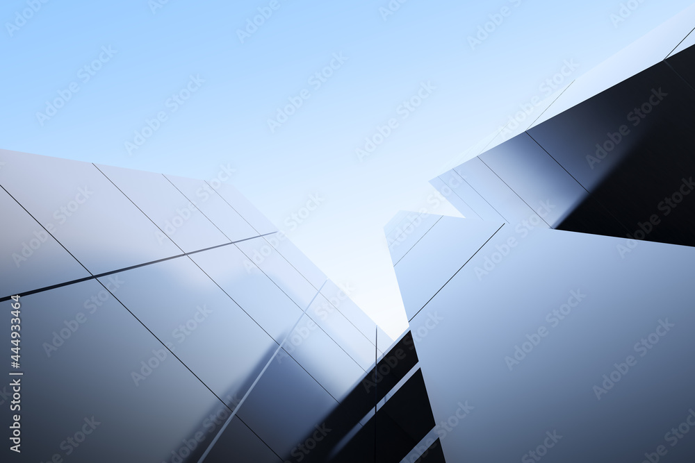 Poster low angle view of futuristic modern architecture, skyscraper of corporate office building, 3d render