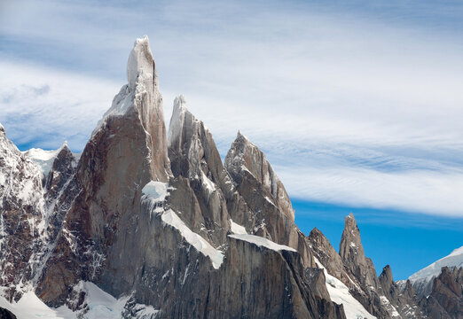 Cerro Torre mountain peak. Los glaciares National Park, El Chalten, Patagonia Argentina. South america best travel destination for climbing and hiking in the mountains.