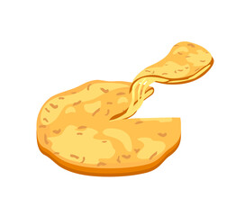 Traditional Osetian pie or georgian Mingrelian khachapuri Pizza. Baked bread filled with cheese, butter and potato.Flat Vector Illustration isolated on white background.