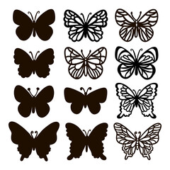Obraz premium CUT BUTTERFLIES Monochrome Cute Insects On White Background Cartoon Hand Drawn Sketch For Print And Cutting Natural Lepidopterology Vector Illustration Collection