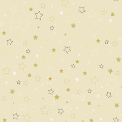 Star pattern on gold color, vector christmas seamless background. Template for the holidays Christmas and New Year. Simple starry continuous wallpaper or packaging.