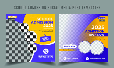 Social media post template set design for school admission