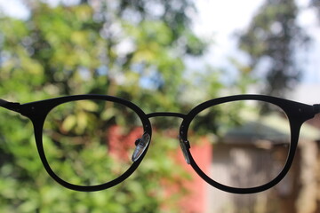 Blur landscape in eye glasses.
