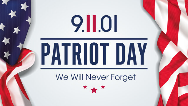 National Day of Prayer and Remembrance for the Victims of the Terrorist Attacks on 09.11.2001. Vector banner design template with realistic american flag and text on white background for Patriot Day.