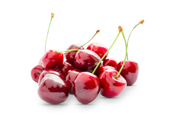 Obraz na płótnie Canvas Heap of sweet cherries on white background, summer berries isolate