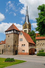 Fototapeta na wymiar Möckmühl im Jagsttal, Altstadt, Stadtmauer und Badturm