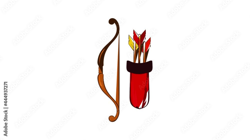 Poster medieval bow with arrows and quiver icon animation cartoon best object isolated on white background