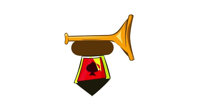 Golden trumpet with a red flag icon animation cartoon best object isolated on white background