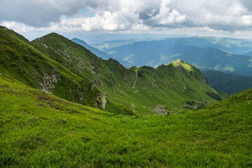 Fototapeta na wymiar Mountain landscape panoramic view from top of mount Pip Ivan Marmarosian