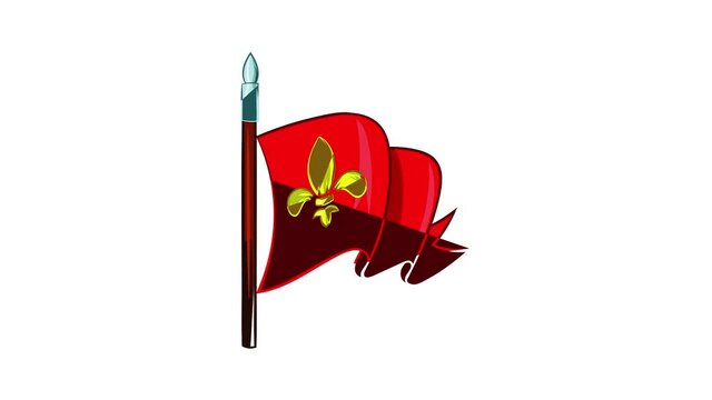 Medieval red knight flag with gold lily icon animation cartoon best object isolated on white background