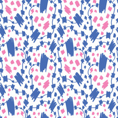 Pattern with inked blots. Minimal hand drawn background. Repeating pattern for textile design. - 444938001