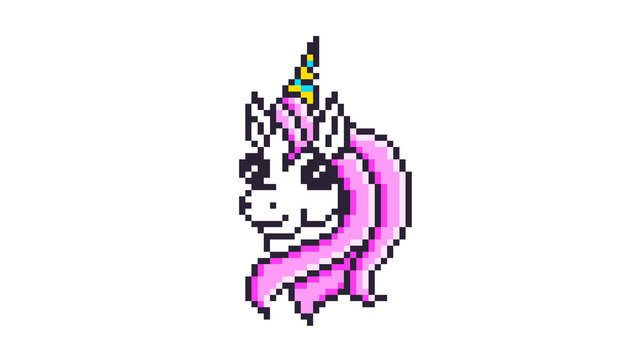 Kawaii Unicorn Head. Pixel Art