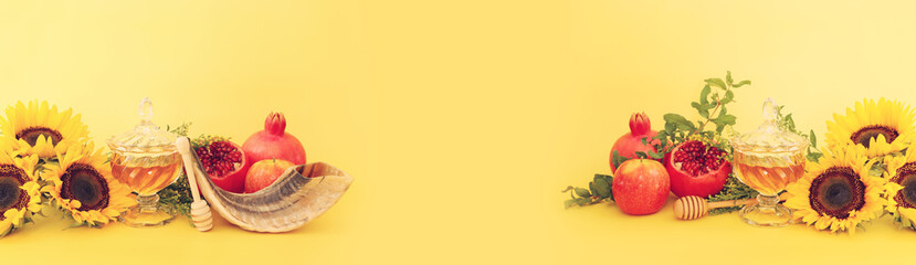religion image of Rosh hashanah (jewish New Year holiday) concept. Traditional symbols