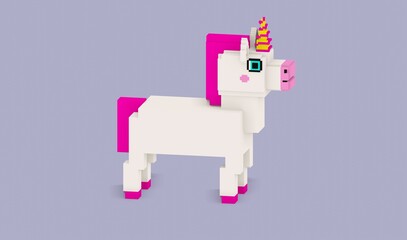 3D low poly unicorn. Voxel art