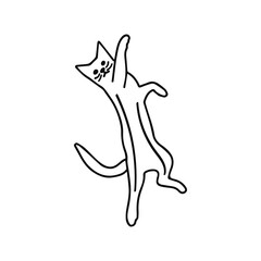 Cute cat in a funny pose. Vector black and white doodle isolated illustration. Pet playful