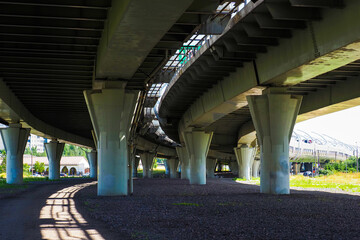 Western high-speed diameter, intracity toll highway in Saint Petersburg, Russia. View under the flyover