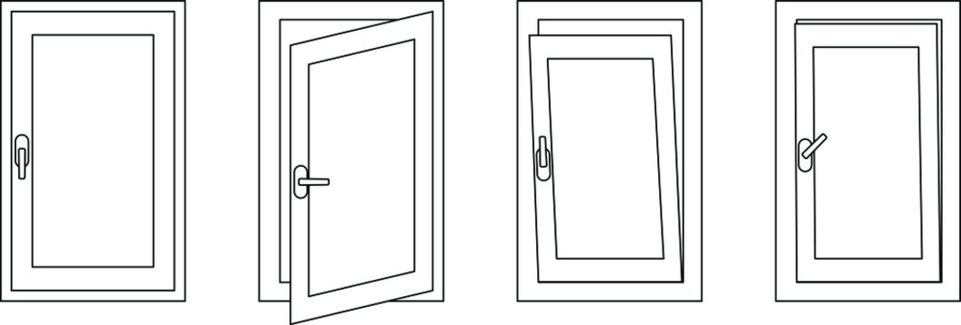 window in different positions, vector illustration