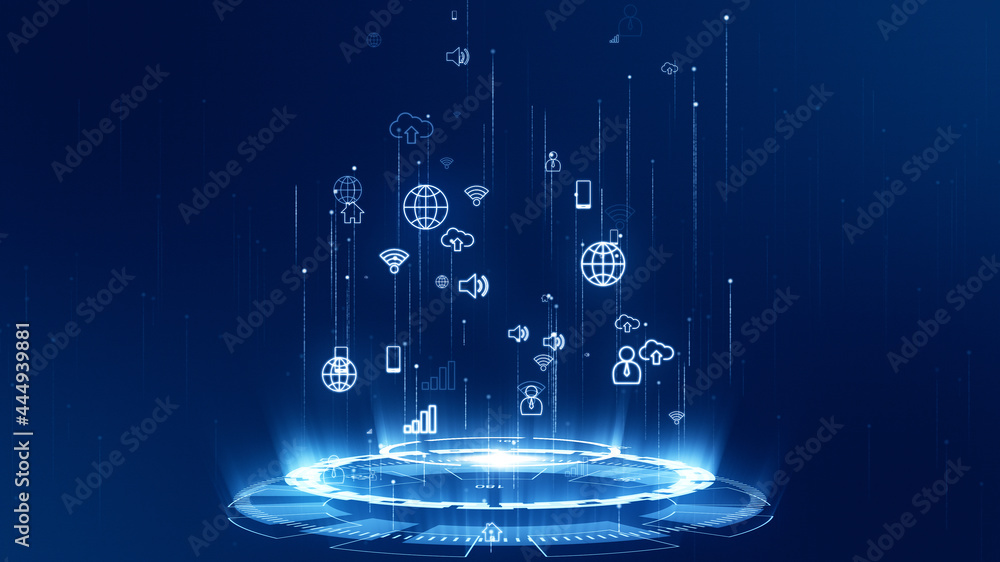 Poster blue security shield icon connection with futuristic circle technology abstract background