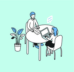 女性と対面相談をする若い男性