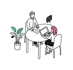 女性と対面相談をする若い男性