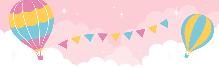 vector background with hot-air balloons in the sky for banners, cards, flyers, social media wallpapers, etc. © mar_mite_