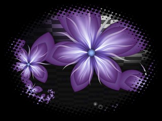 Obraz premium Decorative label with fractal flower...Oval design as a template or a sticker. Label for description or sticker on a black background. Floral background with place for text...