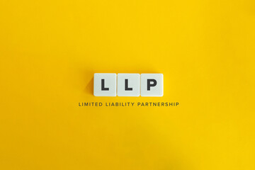LLP (Limited Liability Partnership) banner and concept. Block letters on bright orange background. Minimal aesthetics. - obrazy, fototapety, plakaty