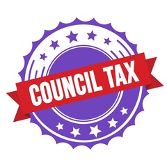 COUNCIL TAX text on red violet ribbon stamp.
