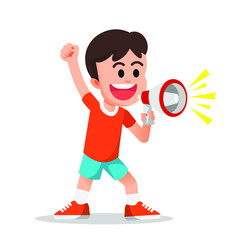 cheerful boy voices with a megaphone