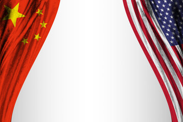 Flag of China and the United States of America with theater effect. 3D illustration