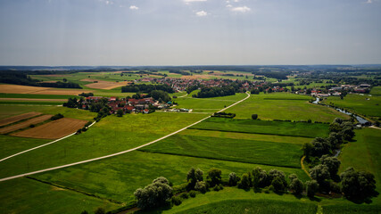 Aerial view of green cultivated fields