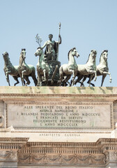 Naklejka premium Sempione Park, Arch of Peace.the chariot of Peace enters the city drawn by six horses.Milan,Italy.