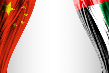 Flag of China and the United Arab Emirates with theater effect. 3D illustration