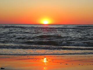 morze, zachód słońca