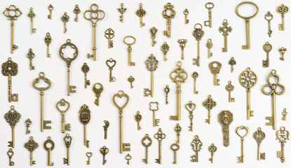 Fototapeta na wymiar isolated vintage old golden and bronze key