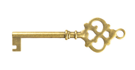 isolated vintage old golden and bronze key