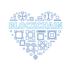 Fototapeta na wymiar Blockchain vector concept heart shape line blue illustration