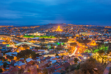 Beautiful panoramic view of Tbilisi at sunset, Georgia, Europe