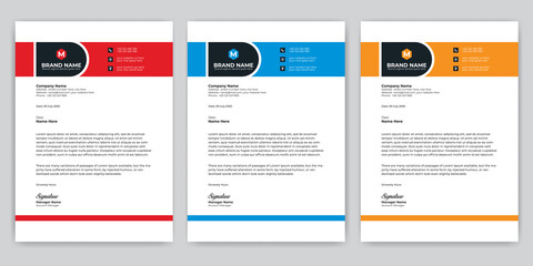 Professional Abstract corporate Letterhead template Design for Advertising Company Profile Layout, Letterhead Design Simple, And Clean Print-ready with Red, Orange and blue CMYK Color 15