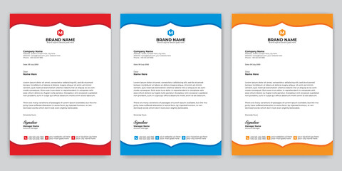 Professional Abstract corporate Letterhead template Design for Advertising Company Profile Layout, Letterhead Design Simple, And Clean Print-ready with Red, Orange and blue CMYK Color 16