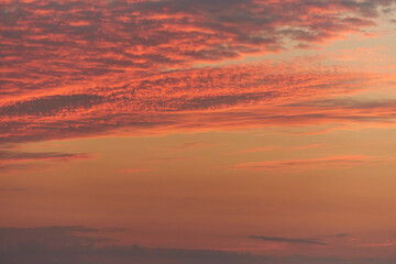 夕焼けのオレンジがきれいに雲に反射している様子