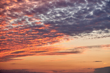 夕焼けのオレンジがきれいに雲に反射している様子