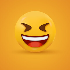 3d emoji smile reaction, smiling laughing emoticon with Squinting Eyes teeth and tongue for social media reactions, popular network emojis, grinning emotions, happy smiley with big grin
