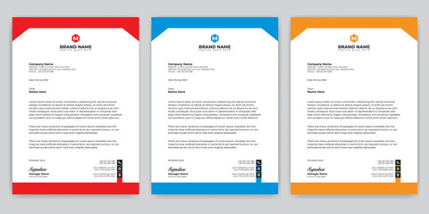 Professional Abstract corporate Letterhead template Design for Advertising Company Profile Layout, Letterhead Design Simple, And Clean Print-ready with Red, Orange and blue CMYK Color 21