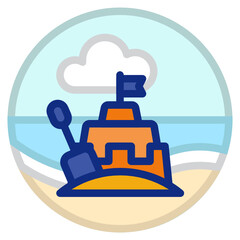 Sand castle , Beach filled outline icon.
