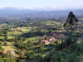 Fototapeta na wymiar Sariego valley seen from the road to Gijon AS-331, Asturias, Spain