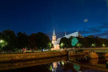 Kaliningrad, Russia On June 5, 2021, the historic Lutheran Cathedral in Kaliningrad at night.