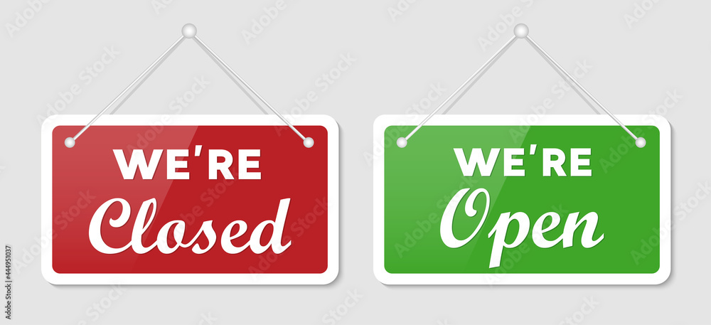 Poster come in we're open or closed in signboard with a rope on transparent background. vector